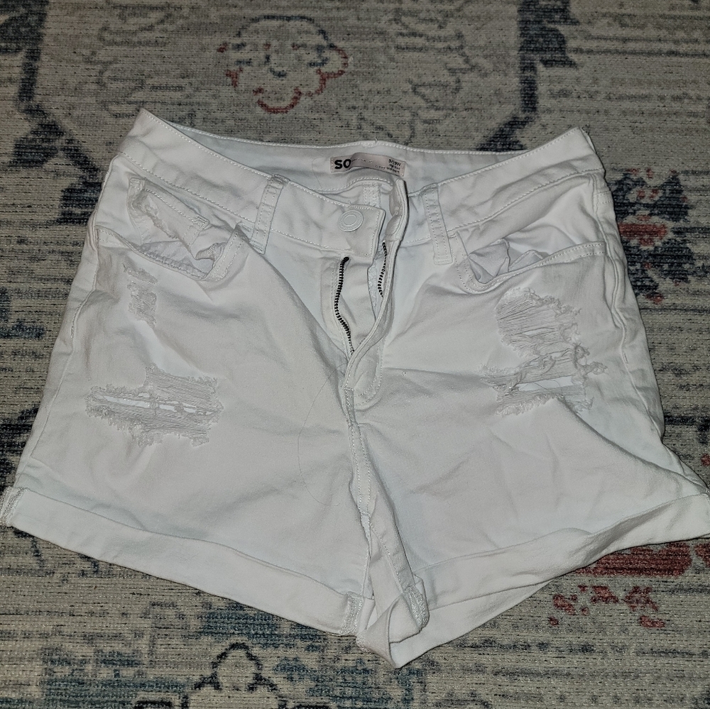 SO White Distressed Denim Shorts